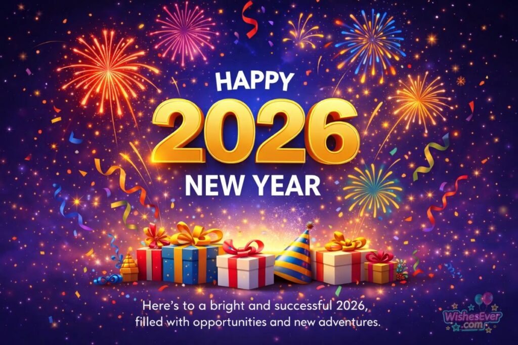 Happy New Year 2026 wishes images with beautiful quotes and festive designs